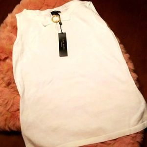 TALBOTS PETITE WHITE WOVEN TANK BAMBOO RING DETAIL